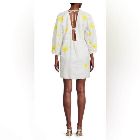 Something Navy White Daisy Linen blend Mini Dress Size Small - Picture 2 of 14